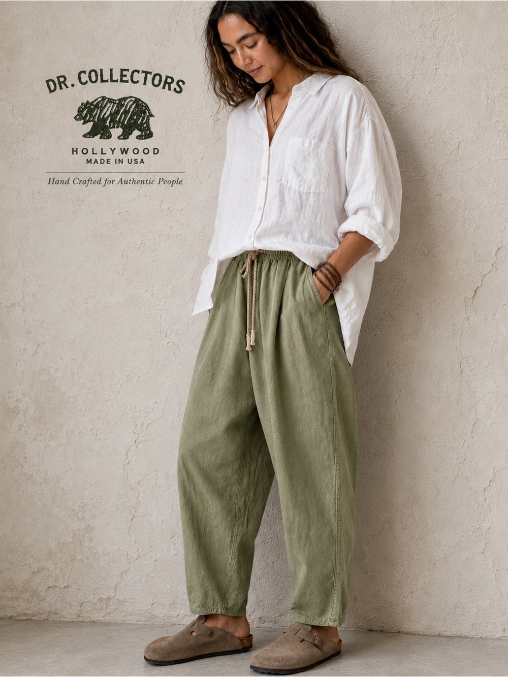 Dr. Collectors Teddy Forever Sage Green L Linen Unisex Pants Japanese workwear